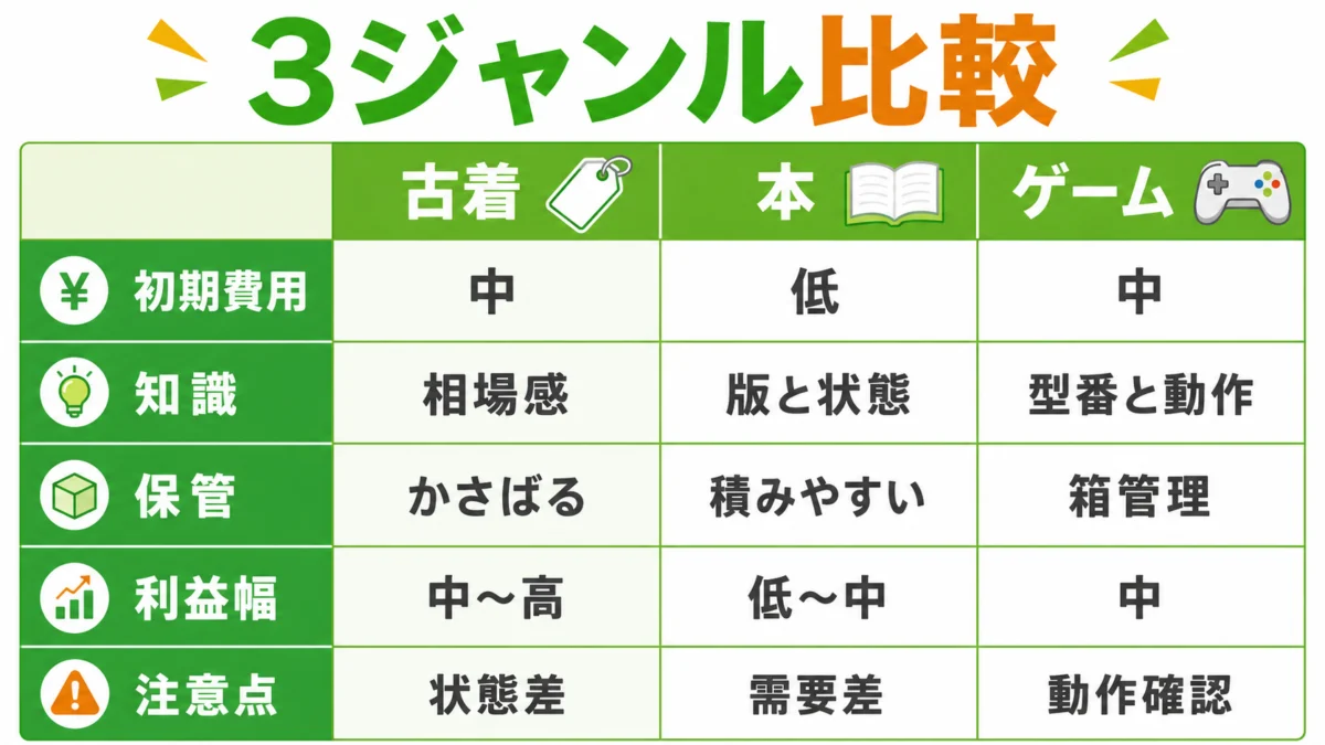 古着・本・ゲームの3ジャンル比較