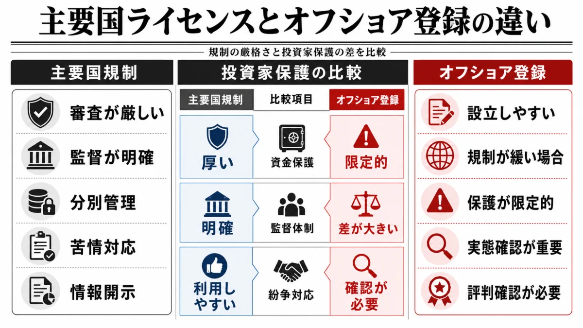 主要国ライセンスとオフショア登録の違い