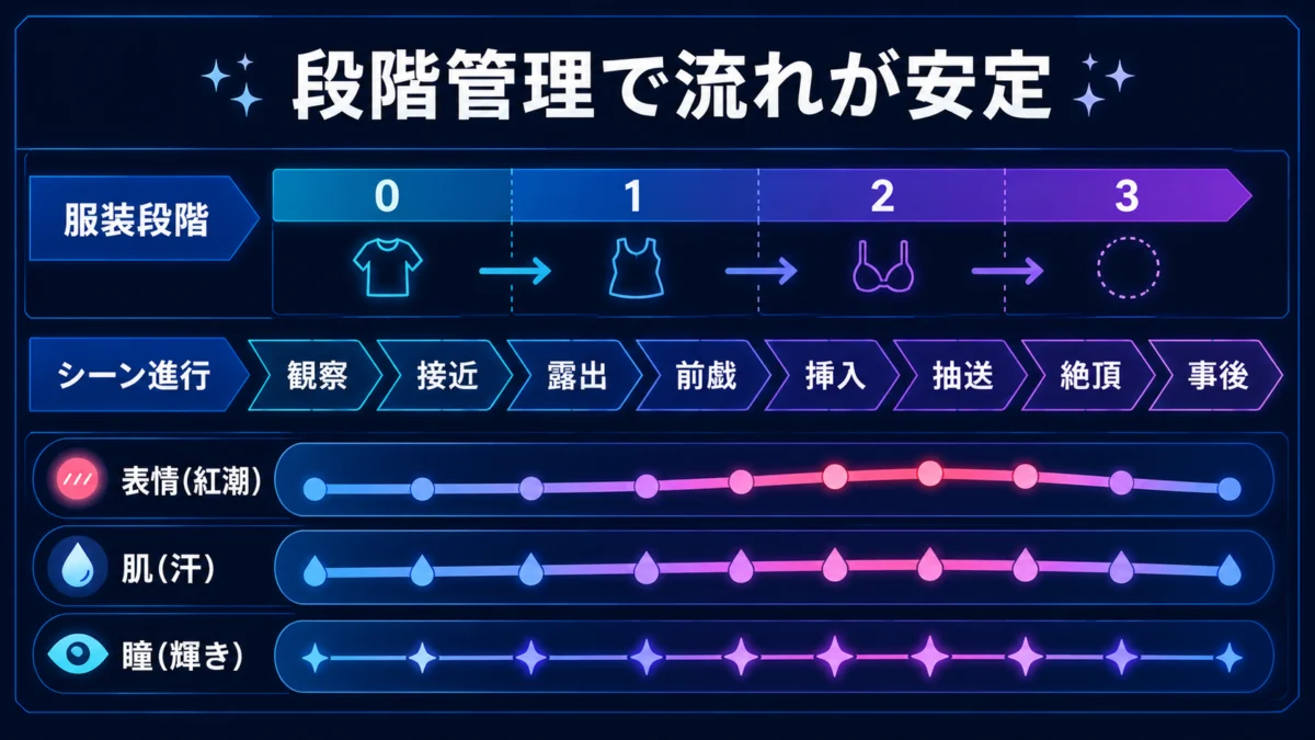 服装段階と進行段階を管理する図解