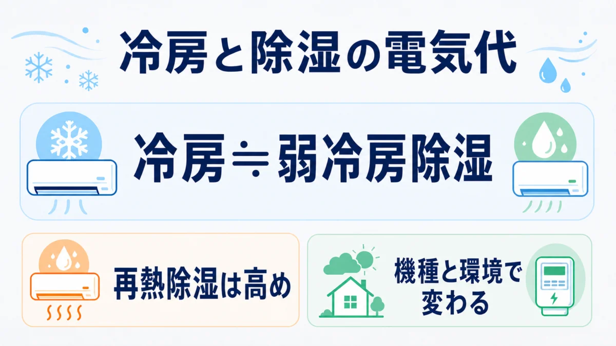 冷房と弱冷房除湿と再熱除湿の電気代比較