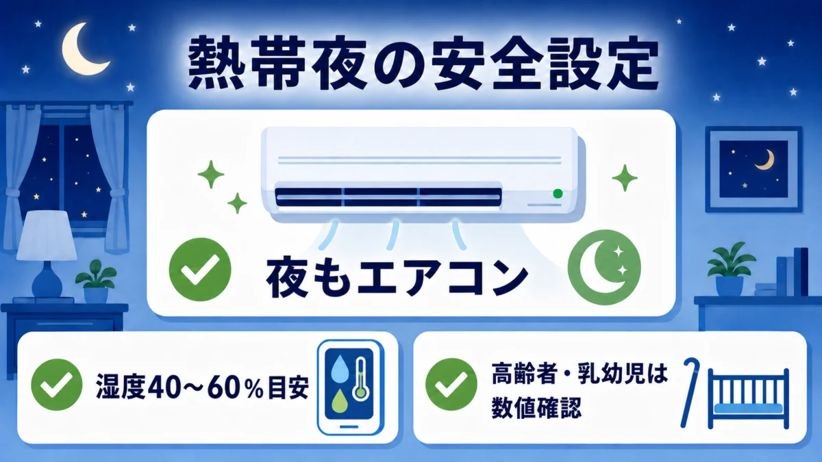 熱帯夜のエアコンと湿度の安全設定