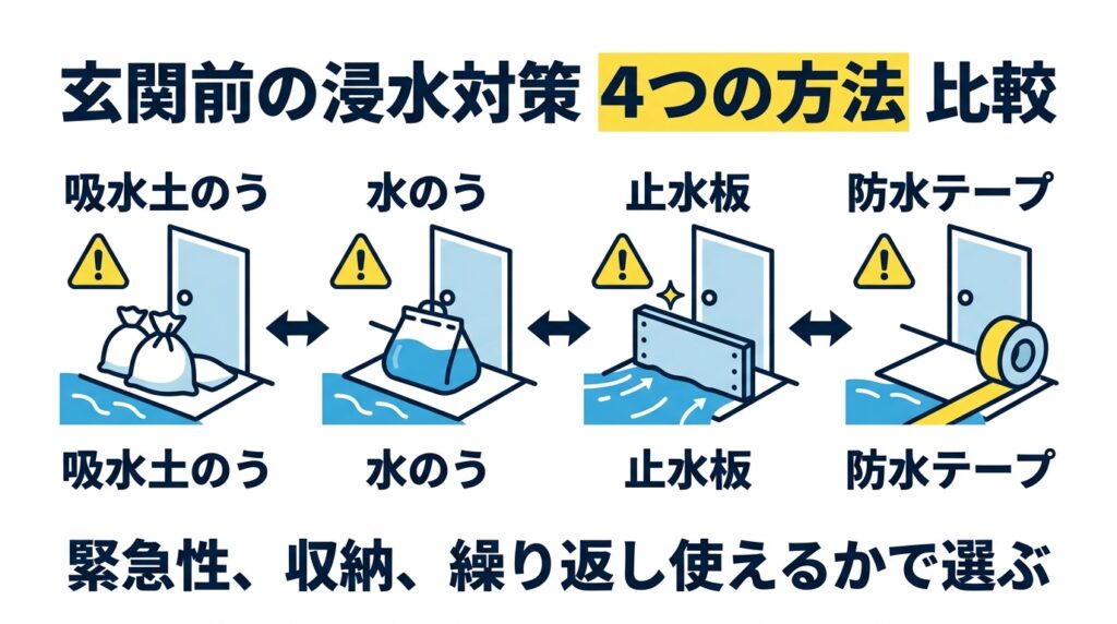 玄関の浸水対策4種類を比較した図解