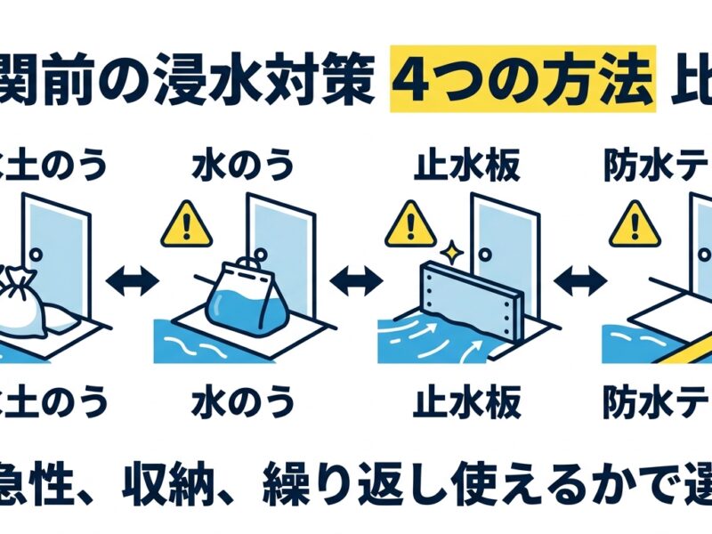 玄関の浸水対策4種類を比較した図解