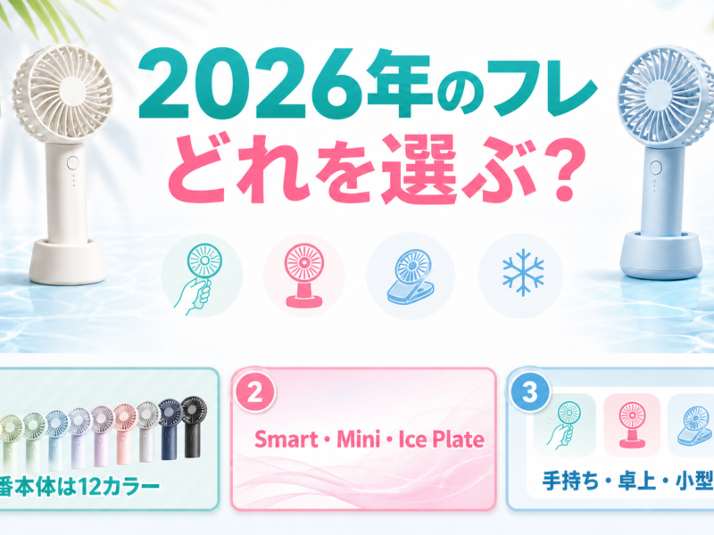 2026年フレ ハンディファンの12カラーと用途別シリーズを示す図解