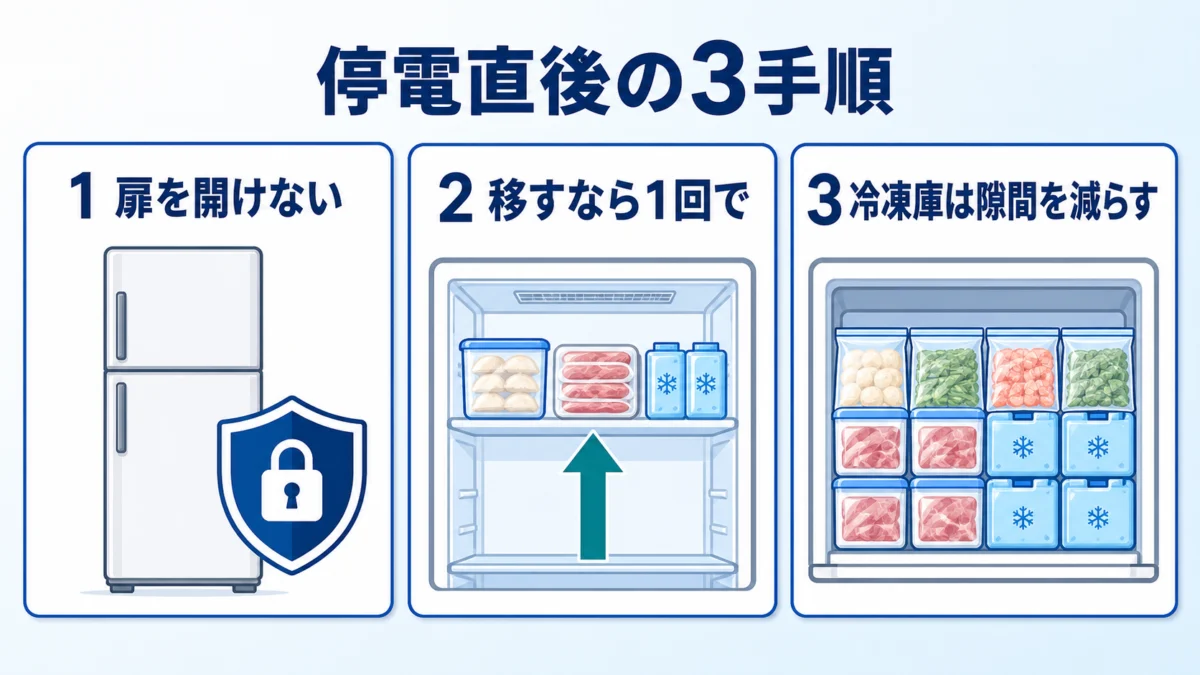 停電直後は扉を開けず移すなら1回で済ませる3手順
