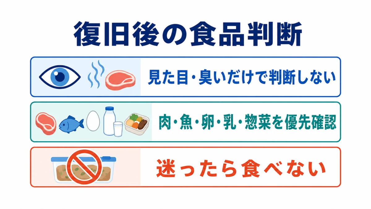 停電復旧後の食品を見た目と臭いだけで判断しない