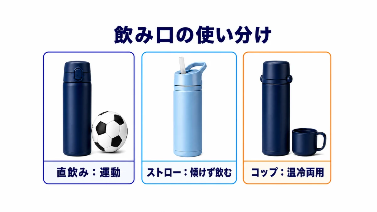運動・小さな子ども・温冷両用で選ぶ水筒の飲み口
