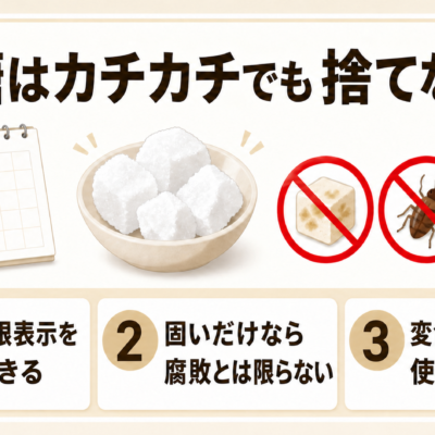 砂糖の賞味期限表示・固まる理由・異常サインを示す図解