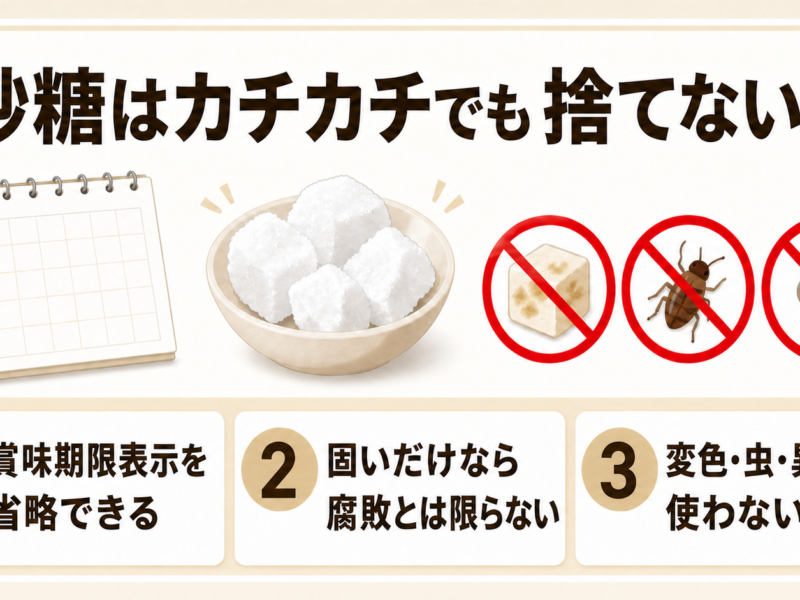 砂糖の賞味期限表示・固まる理由・異常サインを示す図解