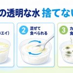 ヨーグルトの乳清を混ぜて食べる方法と異常サインを示す図解
